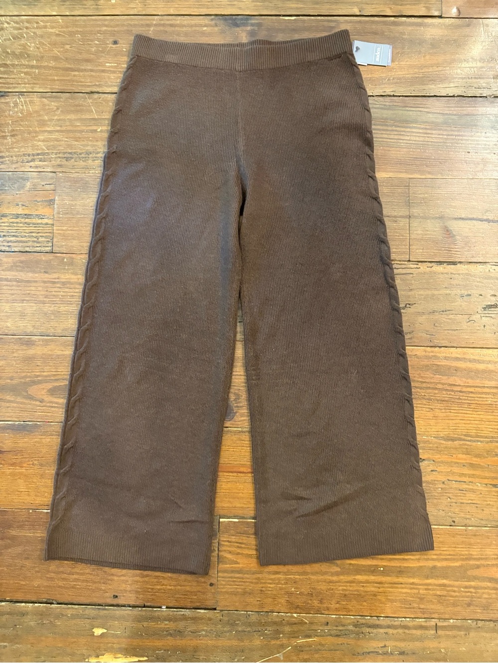 Auden Chocolate Brown Knit Wide-Leg Cable Side Joggers